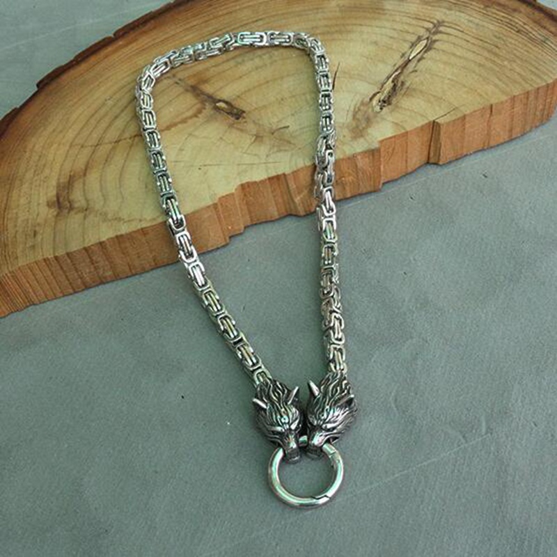 Trend Viking Metal Wolf Head Byzantine Chain Necklace for Men Punk Hip Hop Rock Biker Jewelry Gift